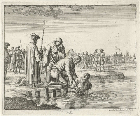 Mattheus Mair te Wier verdronken, 1592, Jan Luyken, 1685 Canvas Print