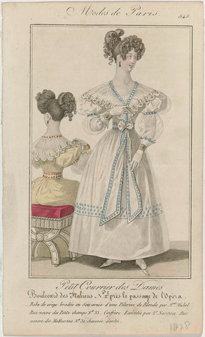 Petit Courrier des Dames, 1828, No. 545 : Robe de crèpe brodé (...), anonymous, 1828 Canvas Print