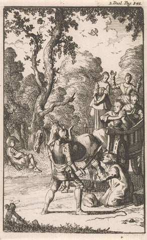 Don Clarazel attacks a farmer who transports four women on his wagon, Caspar Luyken, 1697 Canvas Print