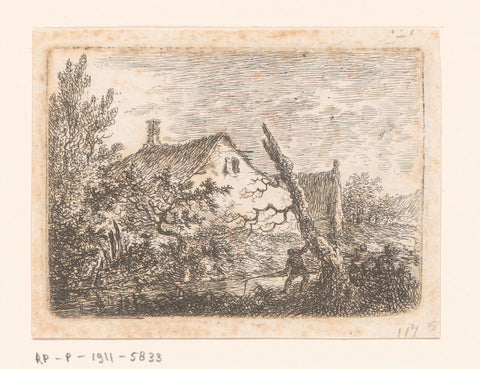 Fisherman in front of a house in a landscape, Sauveur Legros, 1796 Canvas Print