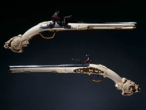 Pair of flintlock pistols, Jean Louroux, c. 1665 Canvas Print