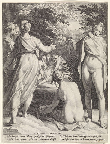 Diana's nymphs discover callisto's pregnancy, Jacob Matham, 1588 - 1592 Canvas Print