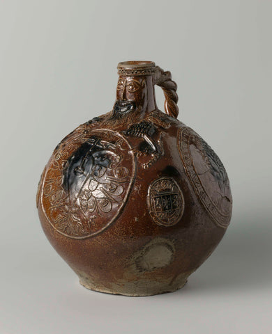 Jug (Bartmann jug) with coats of arms and portraits, anonymous, c. 1598 - c. 1610 Canvas Print