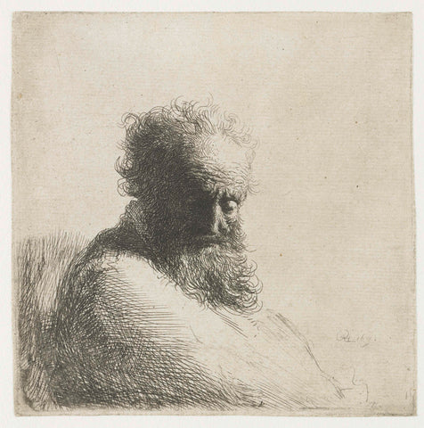 Bust of an old bearded man, looking down, three quarters right, Rembrandt van Rijn, 1631 Canvas Print