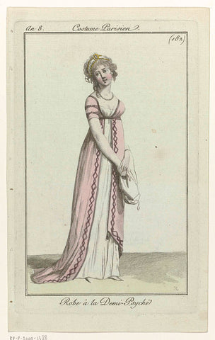 Journal des Dames et des Modes, Costume Parisien, 26 December 1799, Year 8 (182) : Robe à la Demi-Psyché, Pierre Charles Baquoy, 1799 Canvas Print