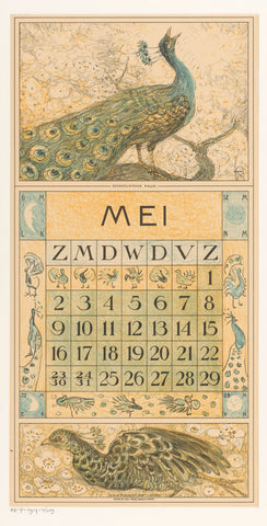 Calendar sheet May with peacock, Theo van Hoytema, 1914 Canvas Print