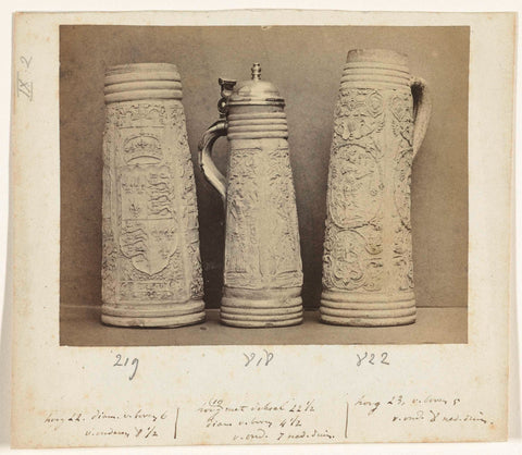 Stoneware: drie Siegburg Schnellen (jugs) from circa 1575-1600, A.L. Oversluijs (attributed to), 1863 Canvas Print