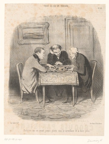 Three old men play a board game, Honoré Daumier, 1847 Canvas Print