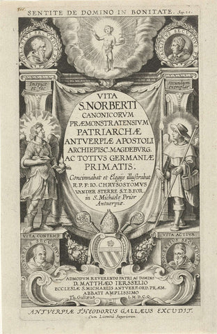 Vita Activa and Vita Contemplativa with the Portraits of Four Popes, Cornelis Galle (II) (attributed to), 1622 Canvas Print