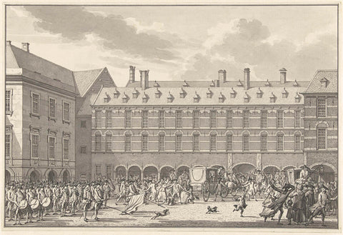 Disturbances such as the Deputies of Dordrecht drive through the Stadhouderspoort on the Binnenhof, 1786, Jan Bulthuis, 1786 Canvas Print