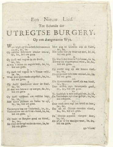 Liederen op de vlucht van de patriotten uit Utrecht en ter ere van prins Willem V, 1787, anonymous, 1787 Canvas Print