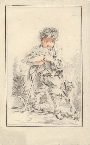 Boy with two birds in his hat, Gilles Demarteau, 1732 - 1800 Canvas Print