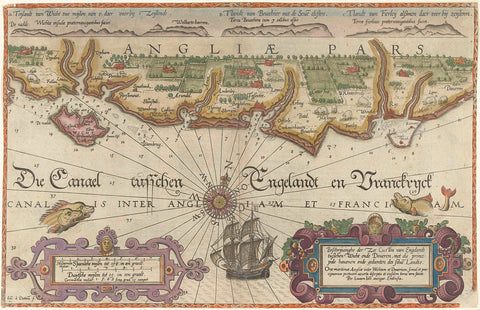 Map of the English coast between the Isle of Wight and Dover, Joannes van Doetechum (I), 1580 - 1583 Canvas Print