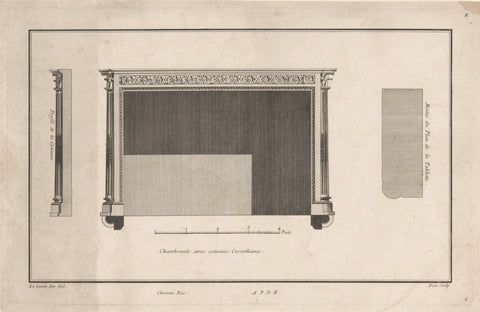 Fireplace with columns, Augustin Foin, 1784 - 1785 Canvas Print