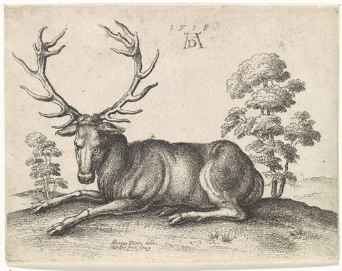 Reclining deer, to the left, Wenceslaus Hollar, 1649 Canvas Print