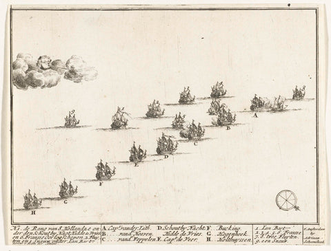 Naval battle between Dutch and French in the North Sea (plate 1), 1694, Adriaen Schoonebeek, 1694 Canvas Print