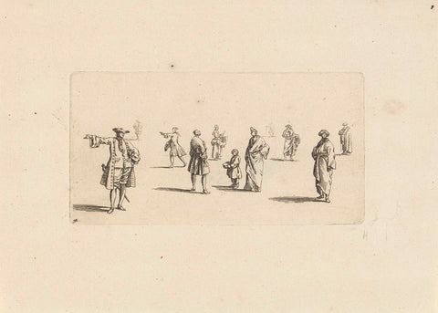 Study paper with standing men and women, anonymous, 1675 - 1711 Canvas Print