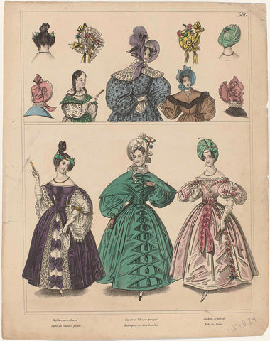 Townsend's Monthly Selection of Parisian Costumes, ca. 1834, No. 580 : Coiffure en rubans (...), anonymous, c. 1834 Canvas Print