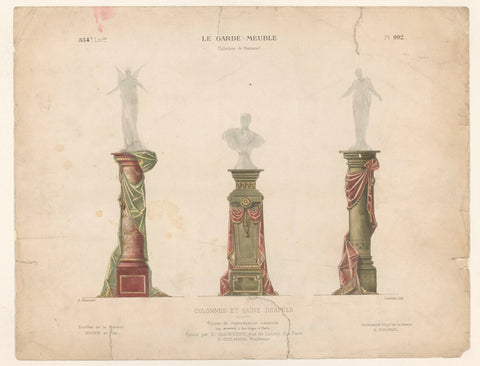 Three pedestals with draperies, Léon Laroche, c. 1885 - c. 1895 Canvas Print