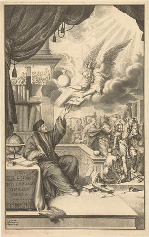 Desiderius Erasmus receives the book of truth, Jacobus Baptist, 1703 - 1706 Canvas Print