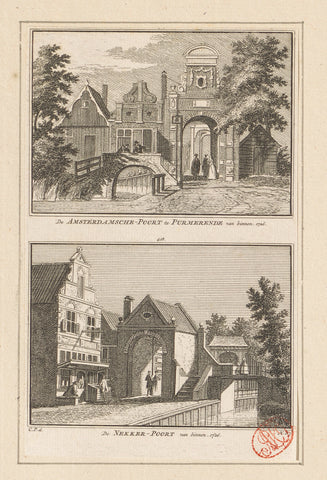 View of the Amsterdamse Poort and view of the Neckerpoort in Purmerend, 1726, Hendrik Spilman, 1757 - 1792 Canvas Print