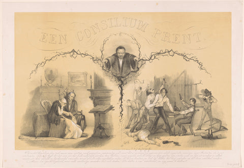 Cartoon on the consilium abeundi given to three students of the Leiden University of Applied Sciences, 1848, Jan Karel Jacob de Jonge, 1848 Canvas Print