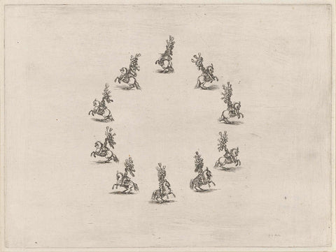 Ten riders on horseback in a circle, Stefano della Bella, 1652 Canvas Print