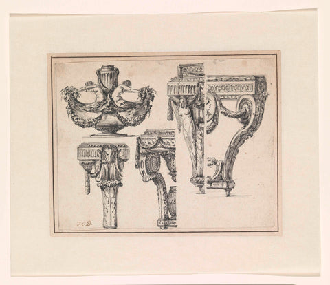 Two designs for tables, stands, a vase and a bowl on a stand, Jean Charles Delafosse, c. 1765 - c. 1780 Canvas Print