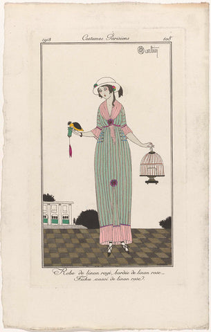 Journal des Dames et des Modes, Costumes Parisiens, 1913, No. 108 : Robe de linon (...), Charles Martin, 1913 Canvas Print