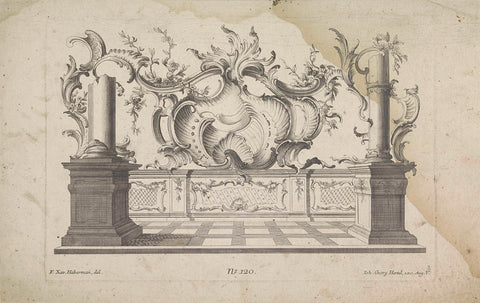 Rocaille ornament with columns, anonymous, 1731 - 1775 Canvas Print