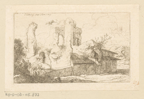 Landscape with house built in ruin, Christian Wilhelm Ernst Dietrich, 1743 Canvas Print