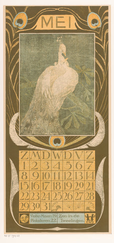 Calendar sheet May with two peacocks, Theo van Hoytema, 1903 Canvas Print