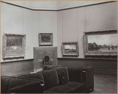 Room with four paintings, on the left a representation with ducks, c. 1910 - c. 1930 Canvas Print