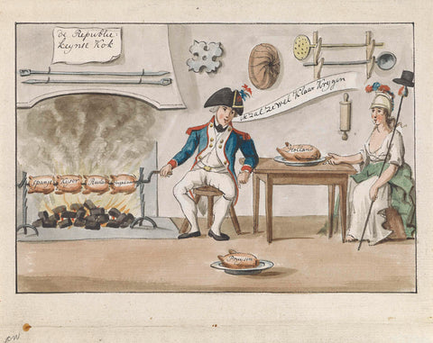 Republiekeinse kok roasts the European countries, 1795, anonymous, 1795 Canvas Print