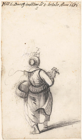 Woman with basket and chicken, from behind, Harmen ter Borch, 1651 Canvas Print