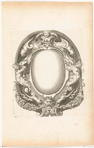 Cartouche met cherubijntje en gevleugelde vrouwen, Pierre Firens, 1613 - 1657 Canvas Print