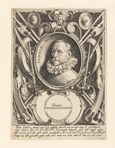 Portrait of Ludolf van Ceulen at the age of 56, Jacob de Gheyn (II), 1596 Canvas Print