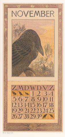 Kalenderblad november met kraai, Theo van Hoytema, 1904 Canvas Print