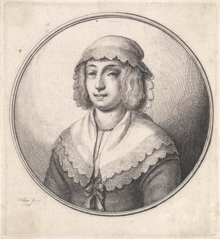 Woman with lace head cap and matching collar, Wenceslaus Hollar, 1647 Canvas Print