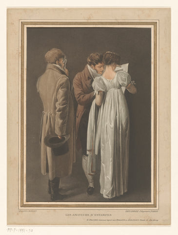 Three visitors view a print, anonymous, 1810 - c. 1900 Canvas Print