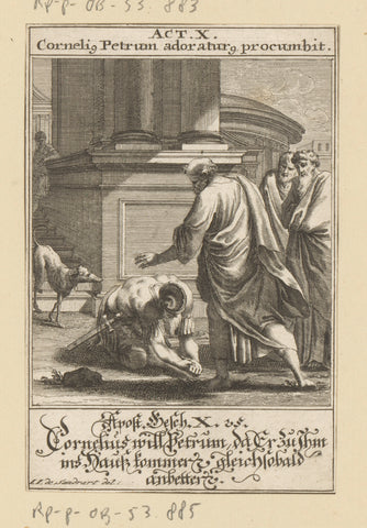 Cornelius kneels before apostle Peter, anonymous, 1697 Canvas Print