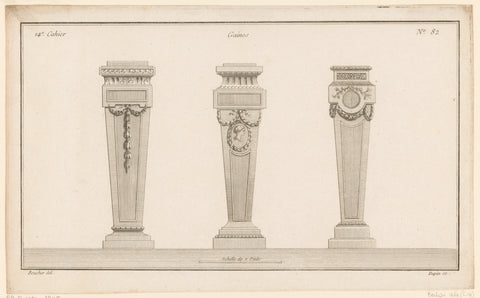 Three pedestals with garlands and medallion, Nicolas Dupin, 1772 - 1779 Canvas Print