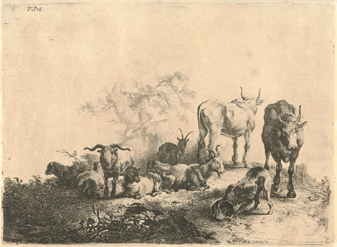 Landscape with cattle and a milkmaid, Jan van Noordt (1623-1676), 1644 - 1726 Canvas Print