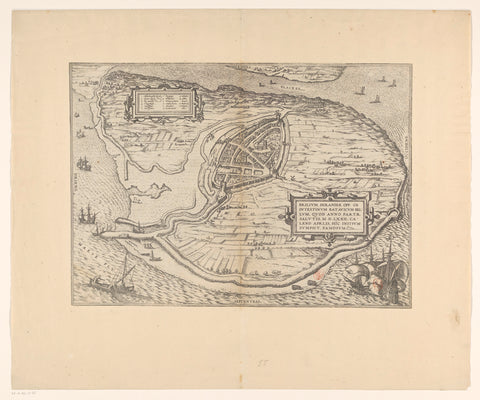 Map of the island of Voorne and map of Brielle, 1572, Frans Hogenberg, 1575 Canvas Print