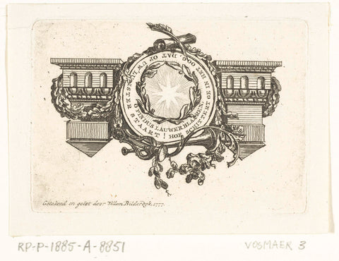 Vignette with architrave and medallion with star and garland of oak leaf, Willem Bilderdijk, 1777 Canvas Print