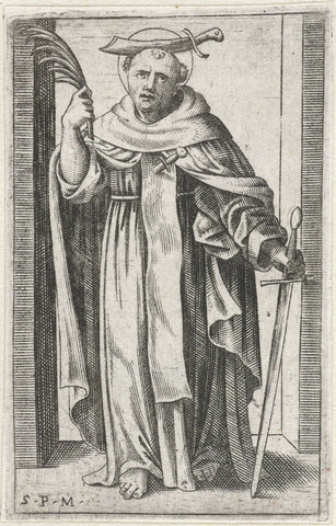 Saint Peter Martyr with knife in skull, Marcantonio Raimondi, 1500 - 1527 Canvas Print