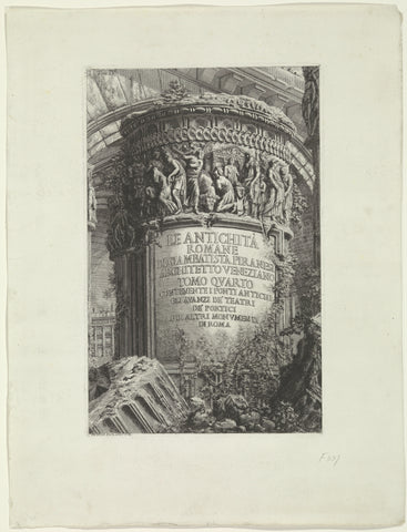 Titelprent met titel op een zuil en bouwfragmenten, Giovanni Battista Piranesi, c. 1756 - c. 1757 Canvas Print