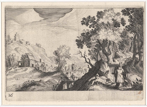 Hilly landscape with the Good Samaritan, Simon Frisius, 1611 Canvas Print