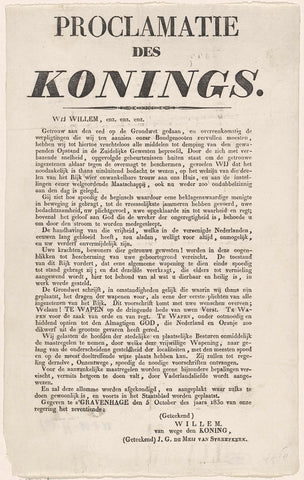 Proclamation of the king with call for voluntary reinforcement, 1830, anonymous, 1830 Canvas Print