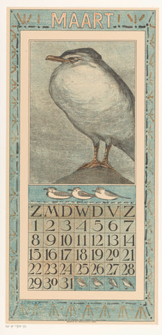 Calendar sheet April with curlew, Theo van Hoytema, 1907 Canvas Print